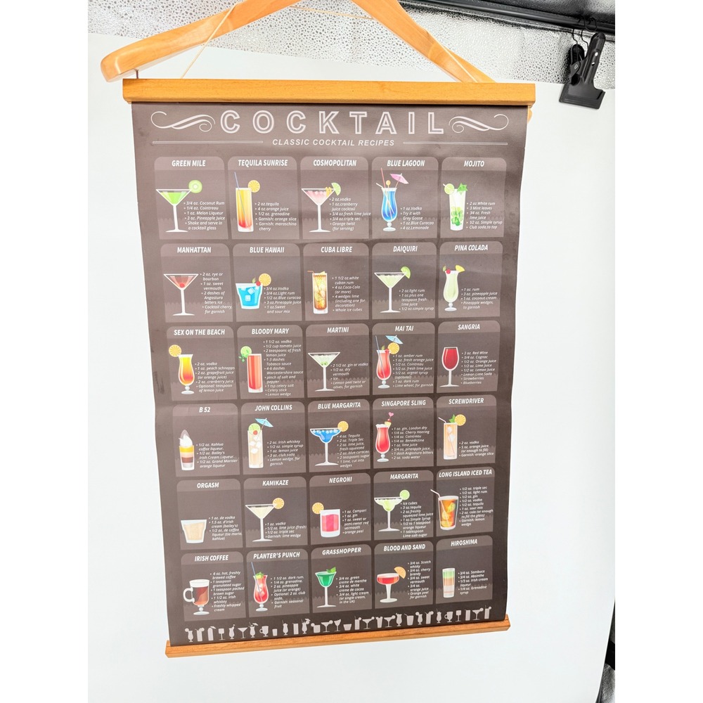 Classic Cocktail‎ Recipes Poster Vintage Bar Decor Home Kitchen Art Print